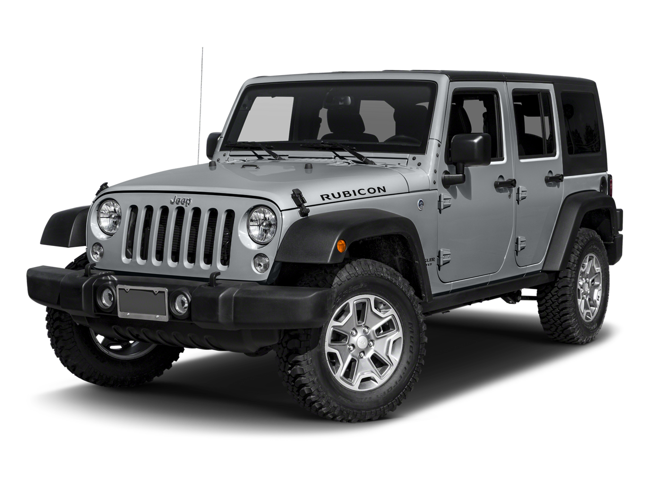 2016 Jeep Wrangler Unlimited Rubicon in Billet Silver Metallic Clearcoat — front three-quarter view