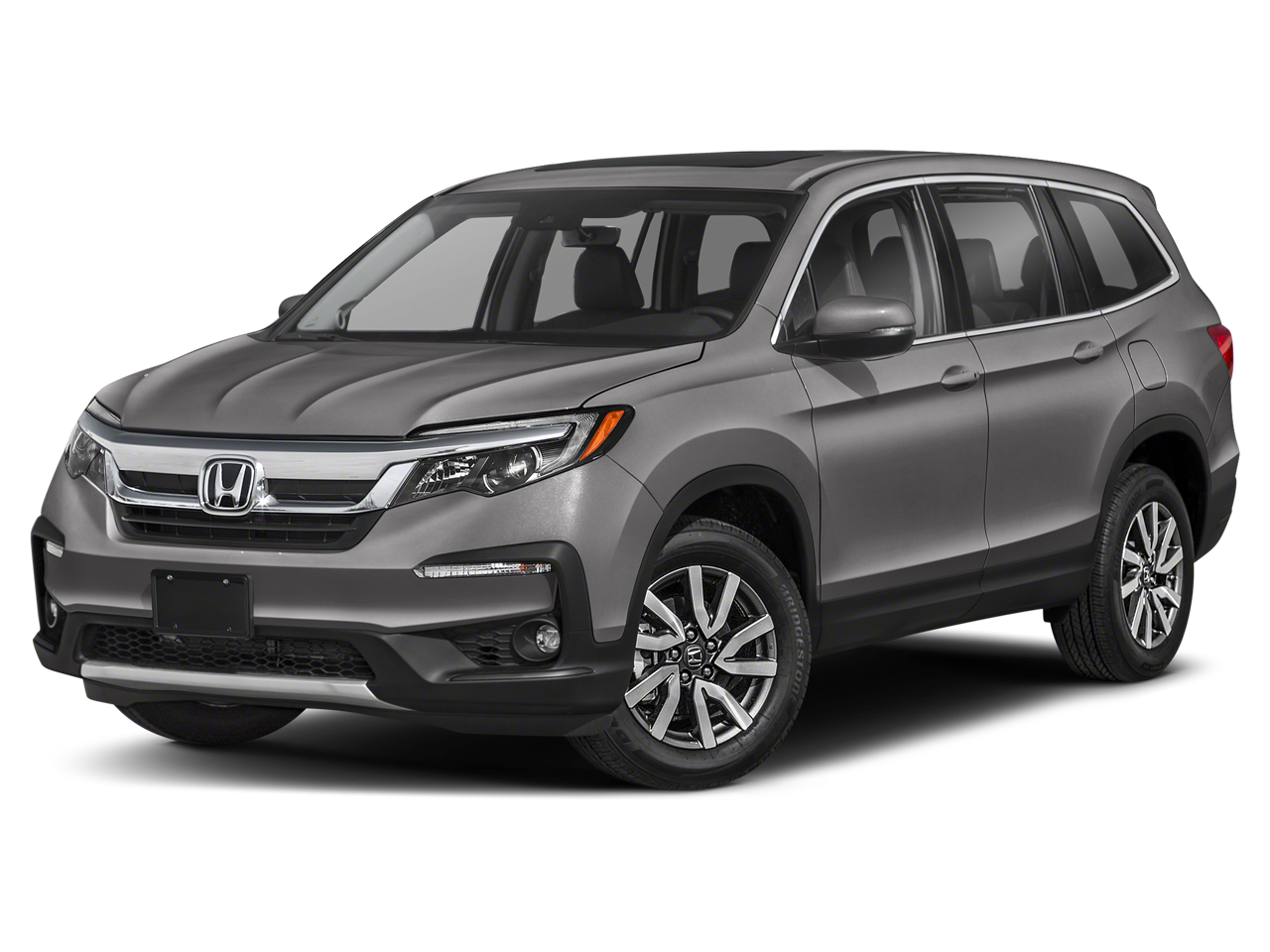 2021 Honda Pilot EX-L in Lunar Silver Metallic — front three-quarter view