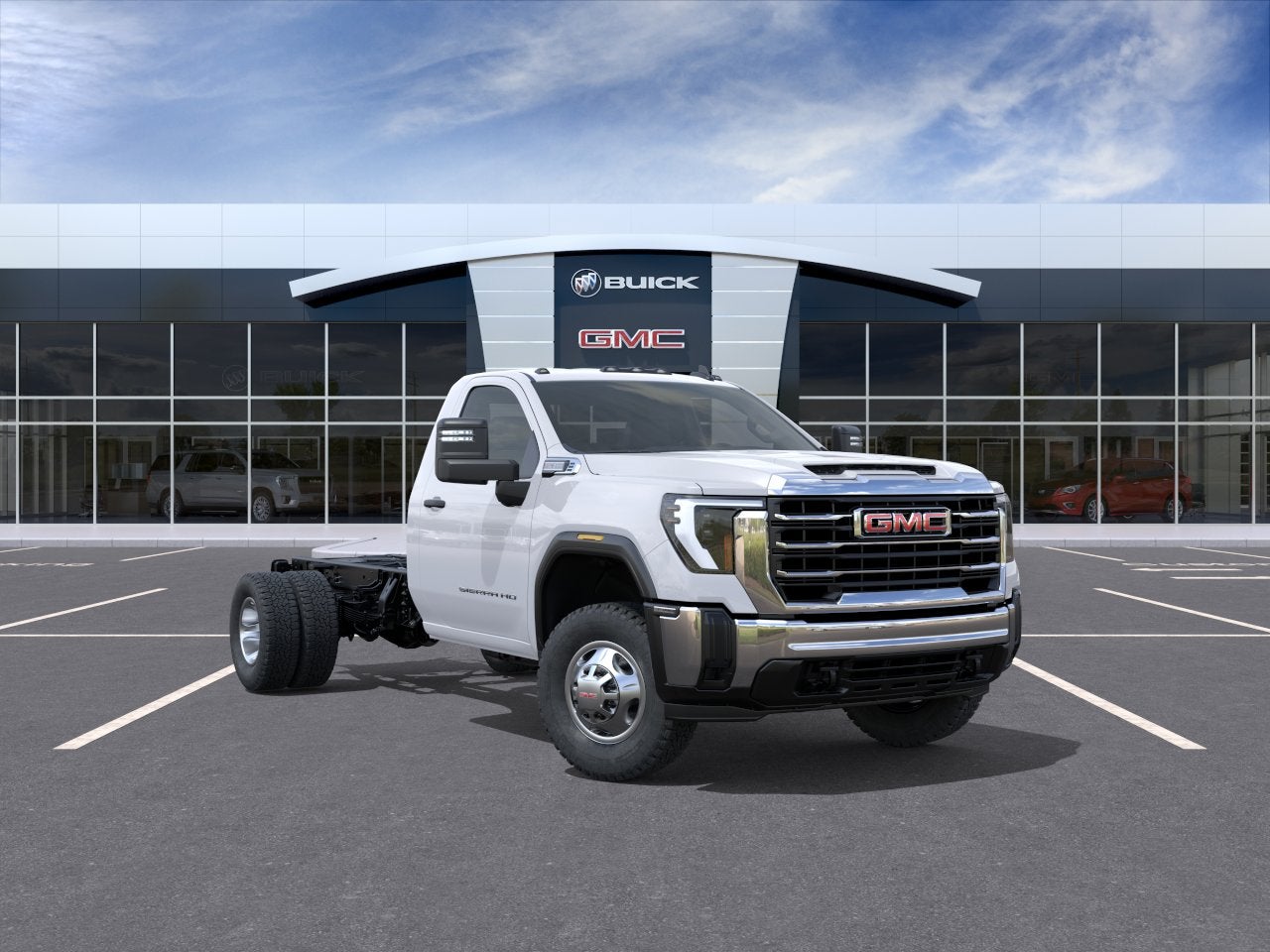 2026 GMC Sierra 3500 HD Chassis Cab Pro in Summit White — front three-quarter view