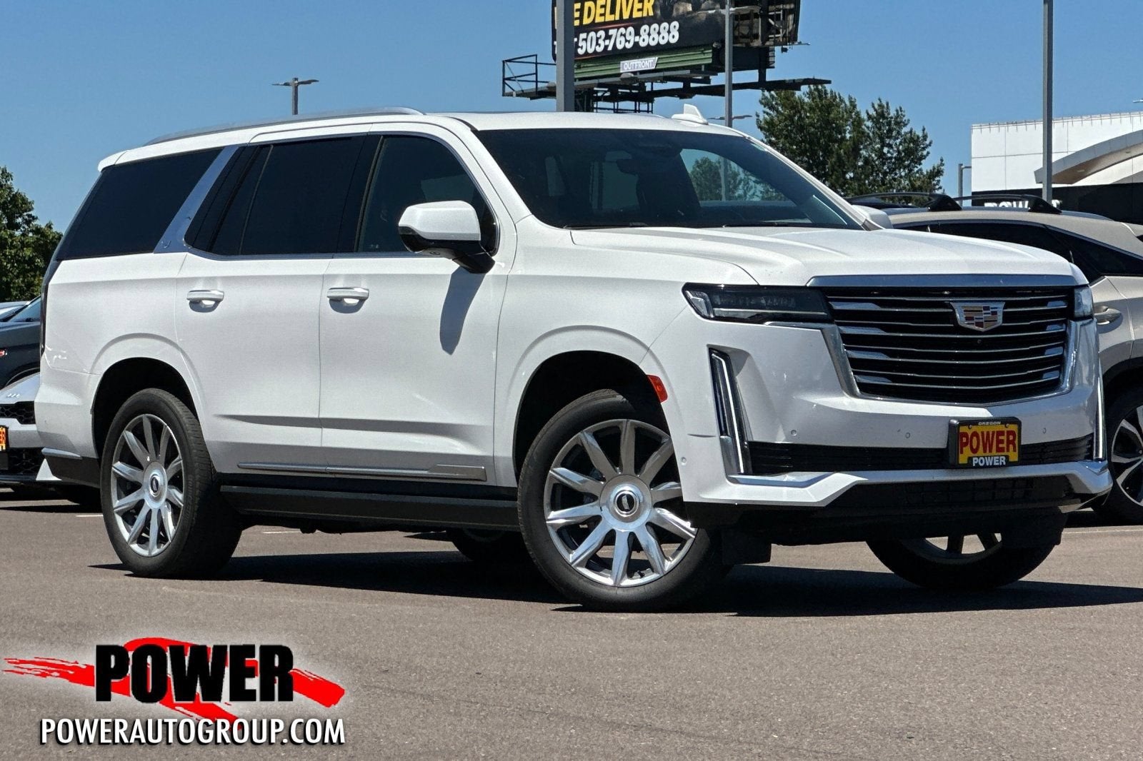 2023 Cadillac Escalade Premium Luxury Platinum in Crystal White Tricoat — front three-quarter view
