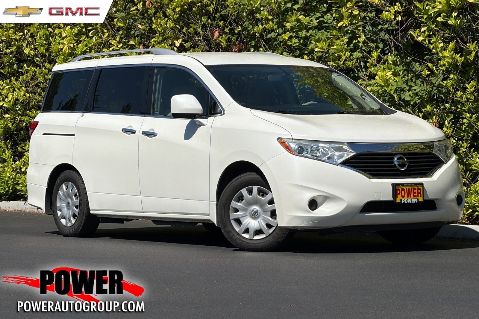 2012 Nissan Quest 3.5 S in White Pearl — front three-quarter view
