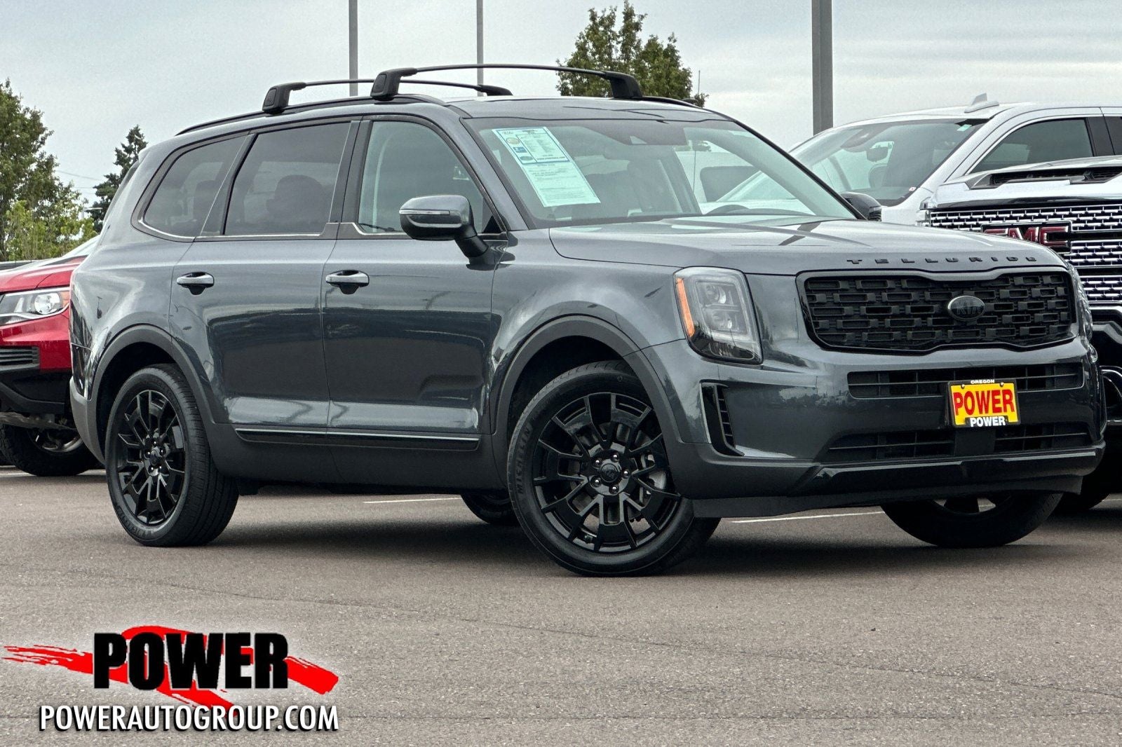 2021 Kia Telluride EX in Gravity Gray — front three-quarter view